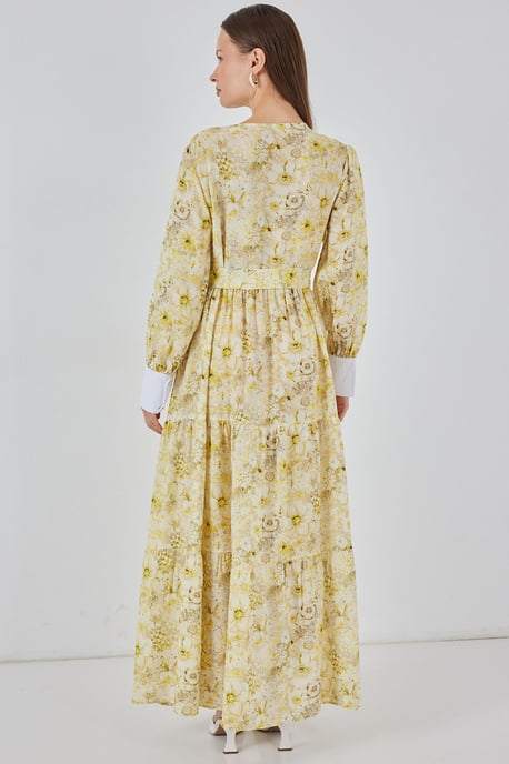 Viscose Blend Patroon Maxi Dress met Knoopsluiting - Image 6