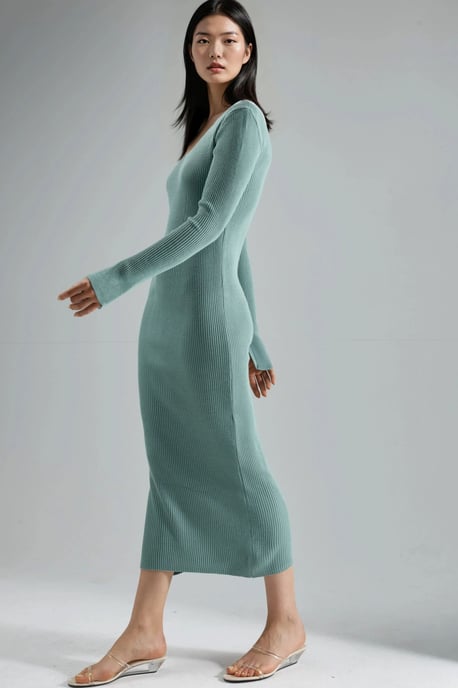 V-hals Textured Maxi Brei Jurk met Splits - Image 4