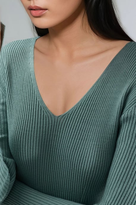 V-hals Textured Maxi Brei Jurk met Splits - Image 5