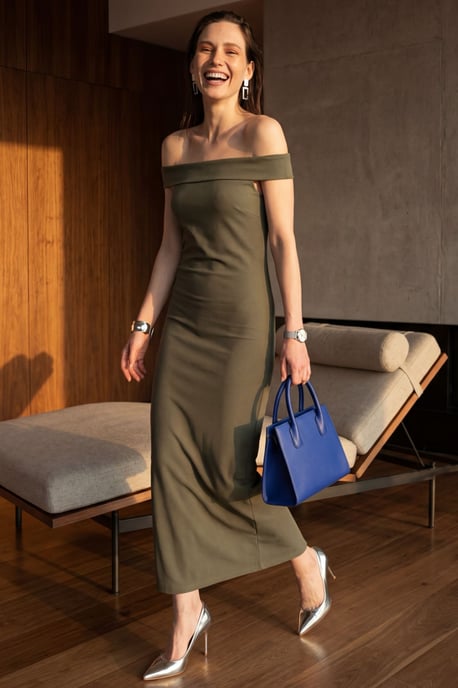 Off-shoulder bodycon maxi-jurk met split - Image 5