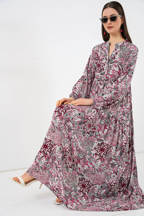 Patterned V-Neck Maxi Dress - Image 1