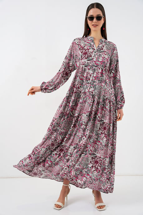 Patterned V-Neck Maxi Dress - Image 2