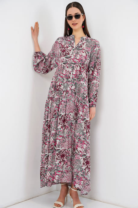 Patterned V-Neck Maxi Dress - Image 3