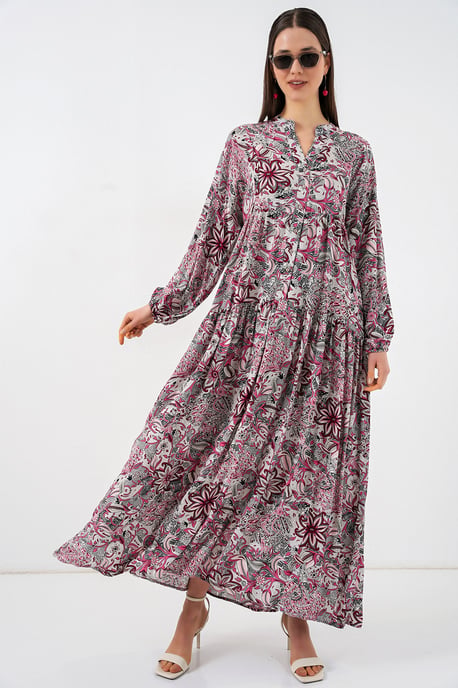 Patterned V-Neck Maxi Dress - Image 4