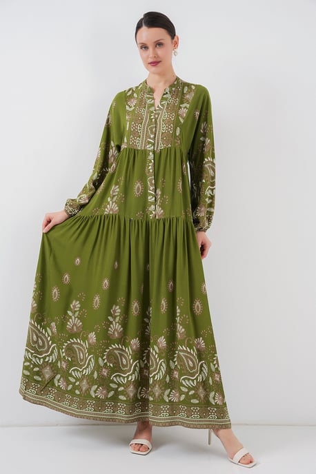 Geprinte V-hals Maxi-jurk met knoopsluiting - Image 2