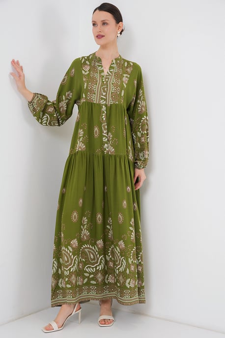 Geprinte V-hals Maxi-jurk met knoopsluiting - Image 3