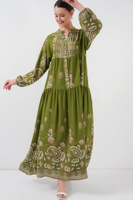 Geprinte V-hals Maxi-jurk met knoopsluiting - Image 4