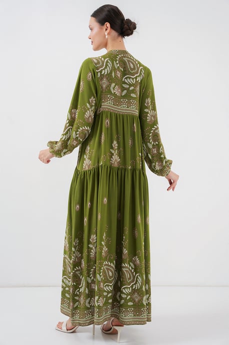 Geprinte V-hals Maxi-jurk met knoopsluiting - Image 6