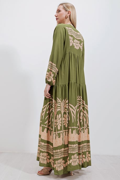 Geprinte V-hals Maxi Jurk - Image 5