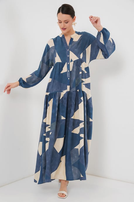 Geprinte V-hals Maxi-jurk met knoopsluiting - Image 3