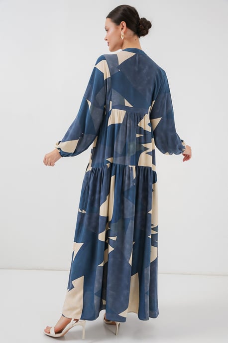 Geprinte V-hals Maxi-jurk met knoopsluiting - Image 5