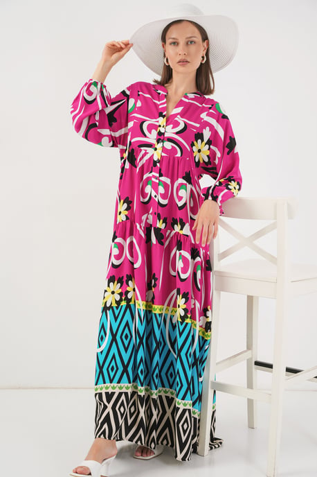 Geprinte V-Hals Maxi-Jurk - Image 3