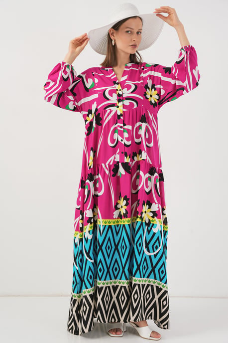 Geprinte V-Hals Maxi-Jurk - Image 4