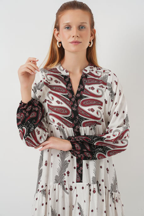 Patroon V-hals Maxi Jurk - Image 2