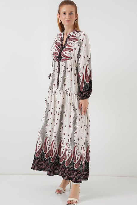 Patroon V-hals Maxi Jurk - Image 3
