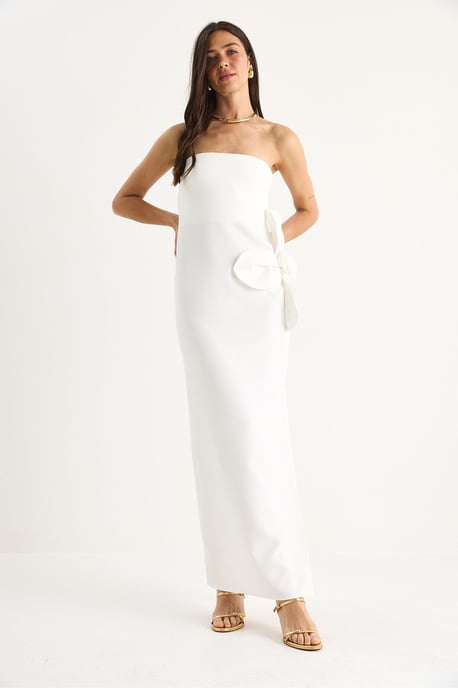 Strapless Bloemen Maxi Jurk met Strikdetail - Image 4