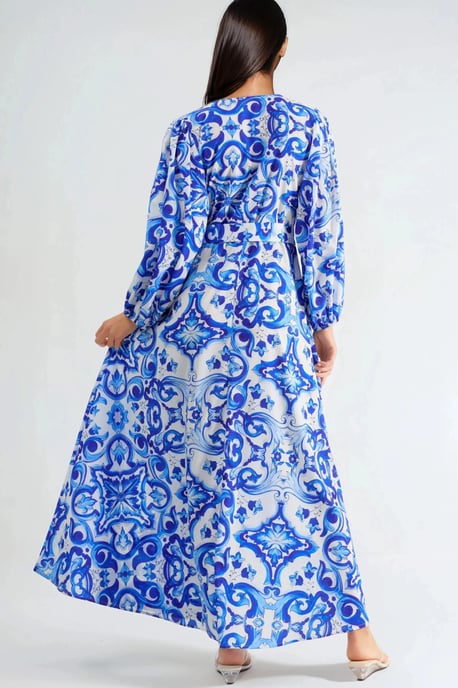 Geprinte V-hals Maxi-jurk met Lange Mouwen - Image 4