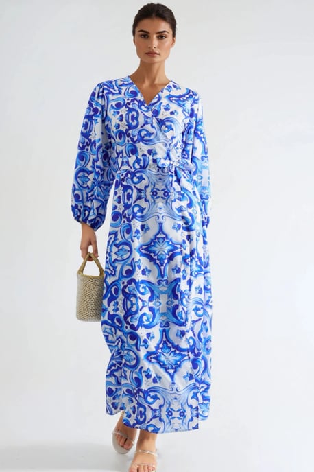 Geprinte V-hals Maxi-jurk met Lange Mouwen - Image 5