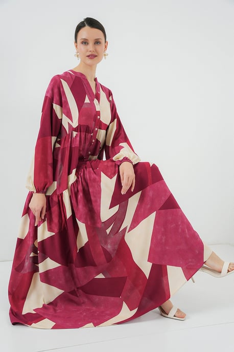 Geprinte V-hals Maxi-jurk met knoopsluiting - Image 2