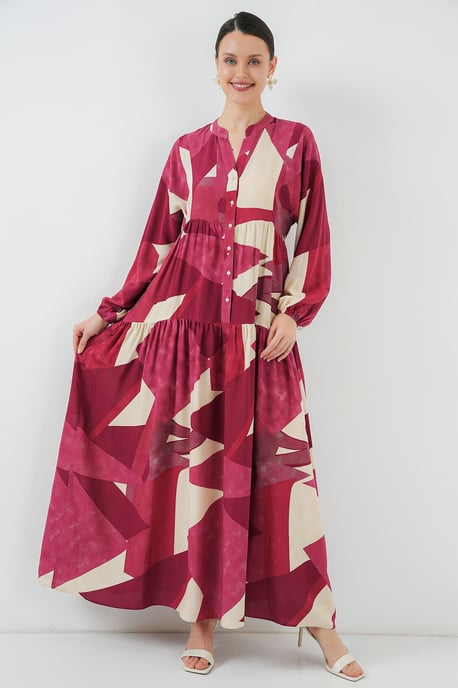 Geprinte V-hals Maxi-jurk met knoopsluiting - Image 3