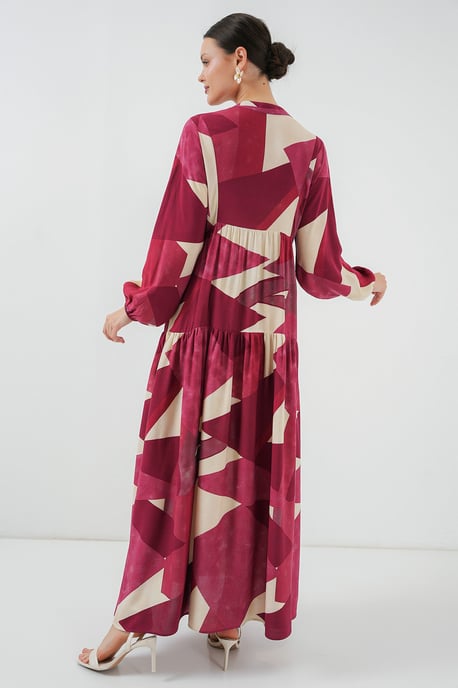 Geprinte V-hals Maxi-jurk met knoopsluiting - Image 5