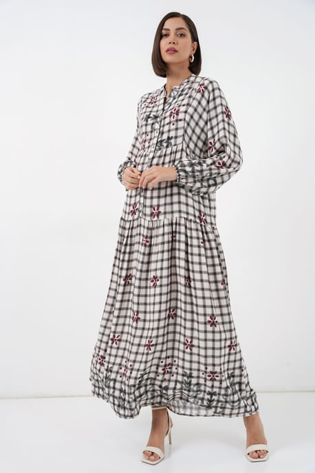 Patterned V-Neck Maxi Dress - Image 3