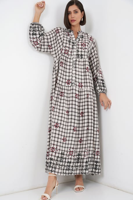 Patterned V-Neck Maxi Dress - Image 4