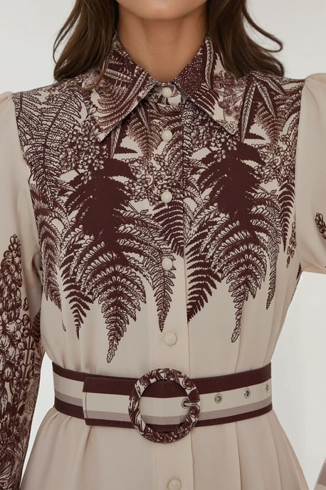 Printed Long Sleeve Maxi Dress with Belt - Image 2