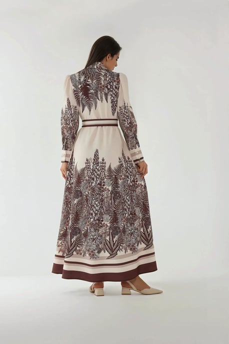 Printed Long Sleeve Maxi Dress with Belt - Image 5