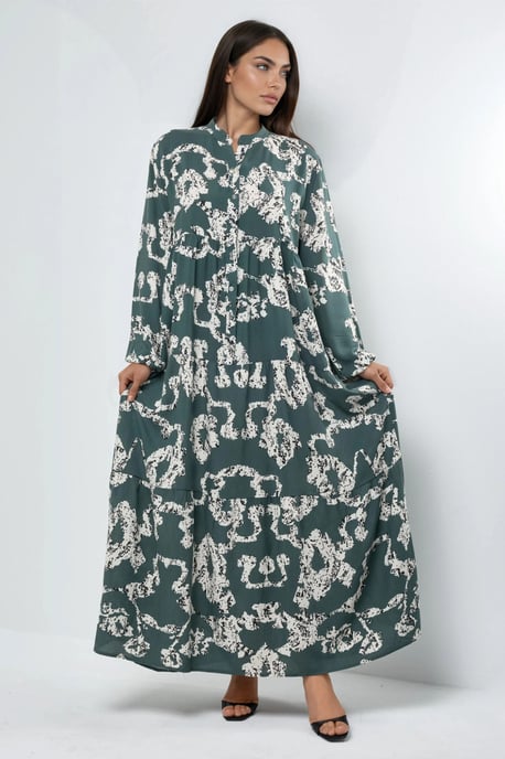 V-hals Patroon Maxi-jurk met Knopen - Image 2