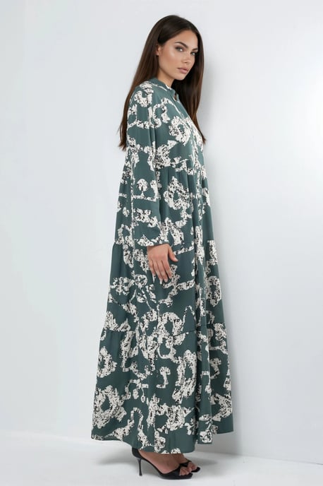 V-hals Patroon Maxi-jurk met Knopen - Image 3
