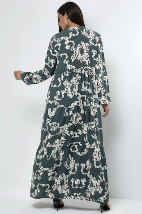 V-hals Patroon Maxi-jurk met Knopen - Image 4