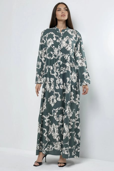 V-hals Patroon Maxi-jurk met Knopen - Image 6