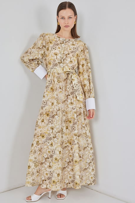 Viskose Blend Geprinte Maxi Jurk met Knopenlijn - Image 1