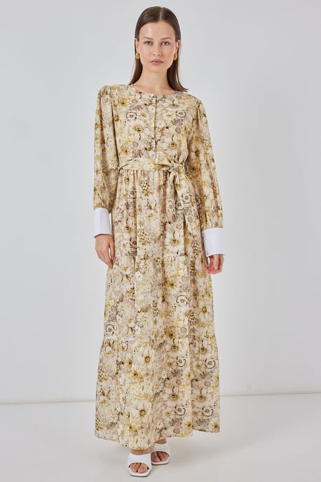 Viskose Blend Geprinte Maxi Jurk met Knopenlijn - Image 4