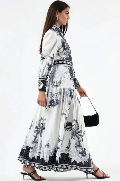 Bloemen Maxi Jurk met Overhemdkraag en Riem - Image 2
