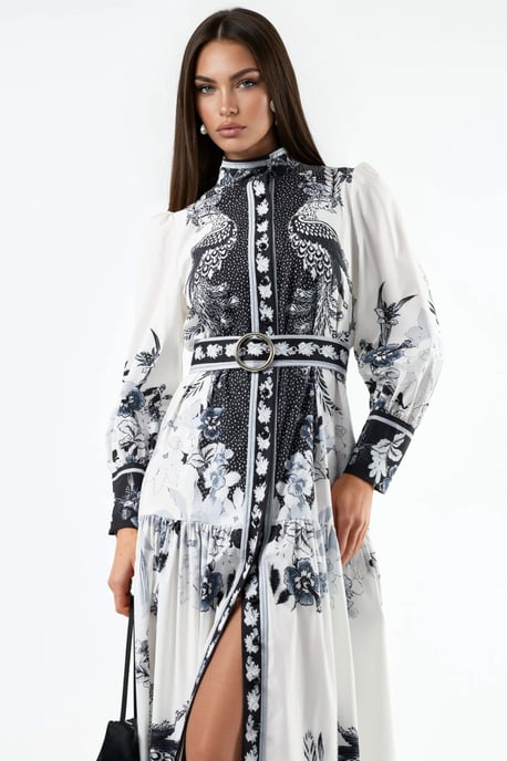 Bloemen Maxi Jurk met Overhemdkraag en Riem - Image 3