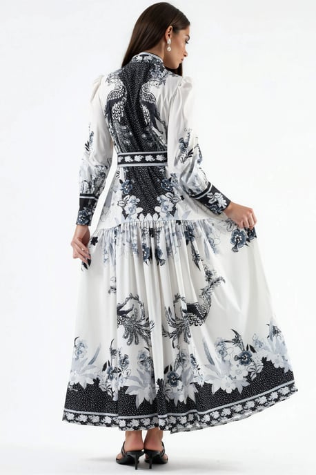 Bloemen Maxi Jurk met Overhemdkraag en Riem - Image 4