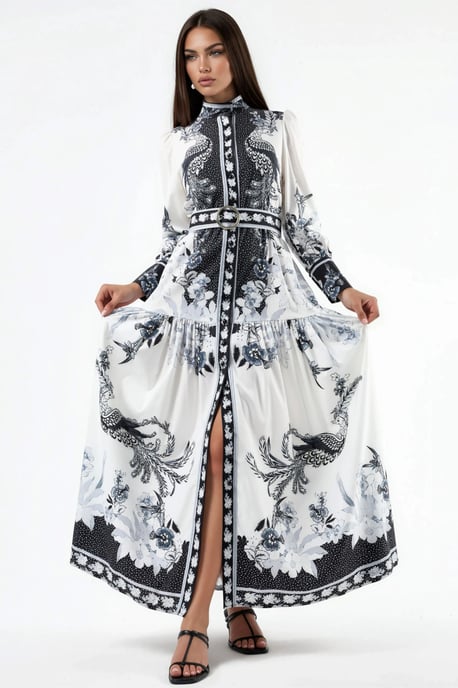 Bloemen Maxi Jurk met Overhemdkraag en Riem - Image 5