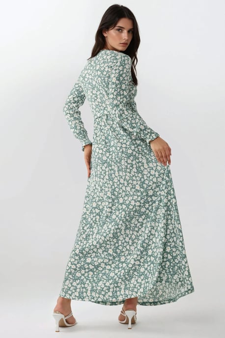 Flowering Crew Neck Maxi Dress with Belt - Image 6