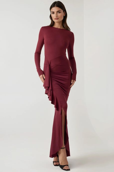 Tunikaklänning i bodycon-modell med ryschrörelser och rundad halsringning - Image 1