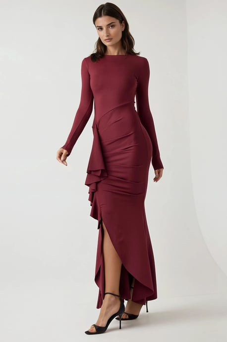 Tunikaklänning i bodycon-modell med ryschrörelser och rundad halsringning - Image 5