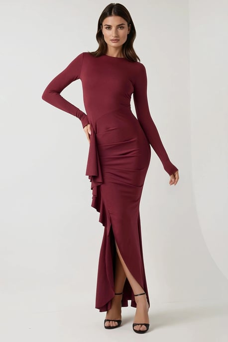Tunikaklänning i bodycon-modell med ryschrörelser och rundad halsringning - Image 6