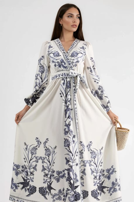 Florale Maxi Jurk met V-hals en Strikdetail - Image 2