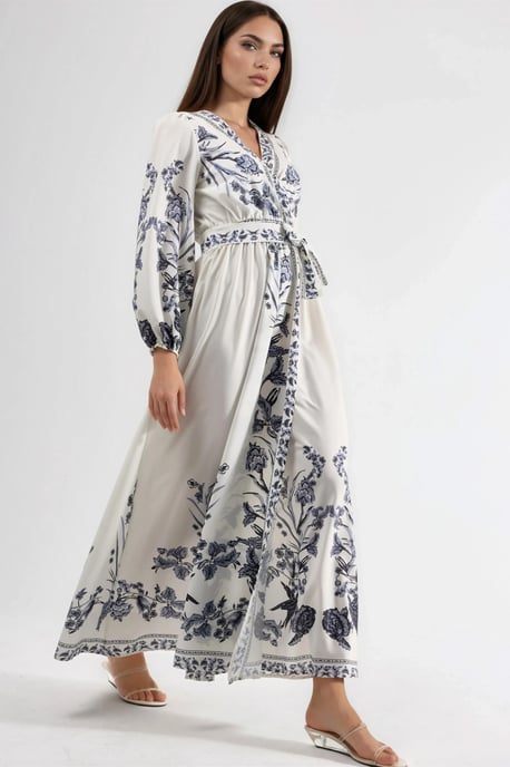Florale Maxi Jurk met V-hals en Strikdetail - Image 3