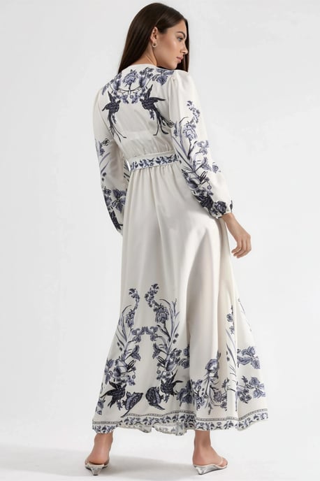 Florale Maxi Jurk met V-hals en Strikdetail - Image 4