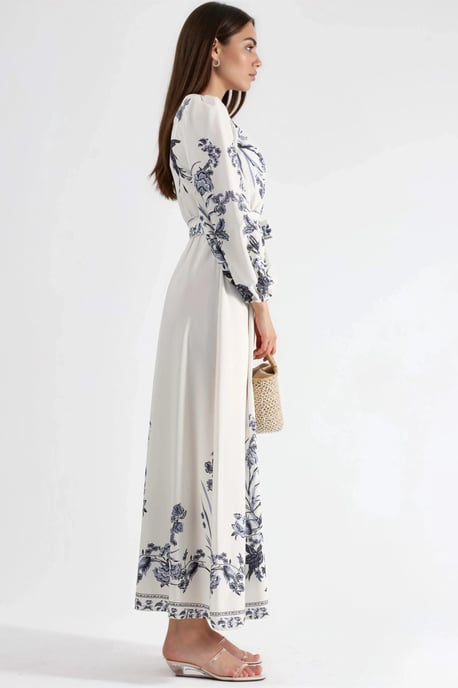Florale Maxi Jurk met V-hals en Strikdetail - Image 5