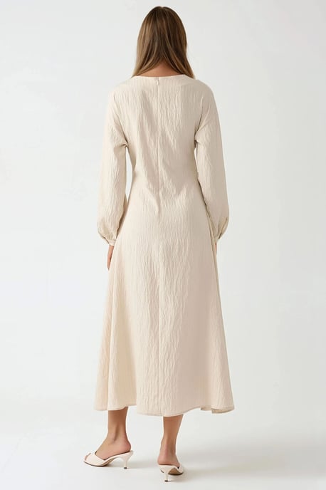 Gestructureerde Maxi Jurk met Ronde Hals - Image 4