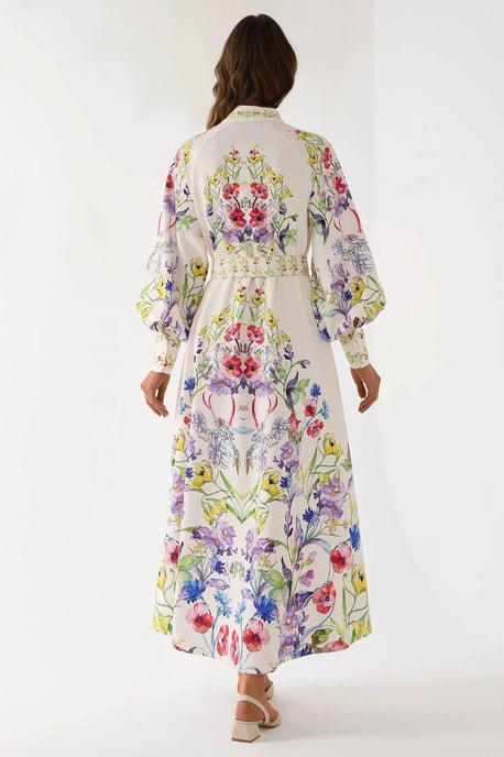 Gedrukt Lange Mouw Maxi Jurk met Riem - Image 6