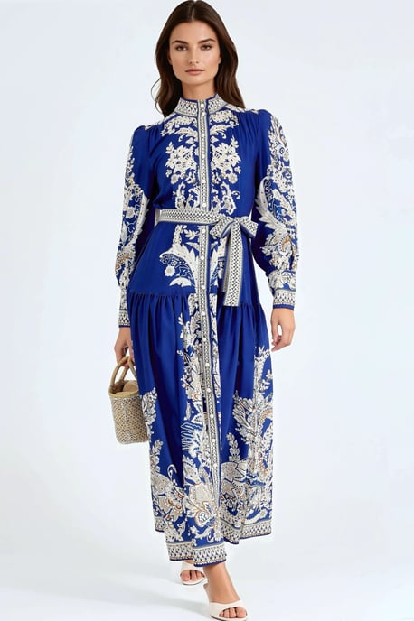 Maxi-jurk met Mandarin-kraag en riem - Image 1